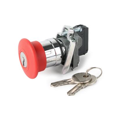 China XB4-BS142 OR silve plastic copper mushroom push button switch with emergency stop main button for sale