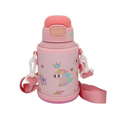 China Cute Viable Kids Double Wall With Portable Cup Cover Fashion For School Kids Stainless Steel Water Bottle for sale