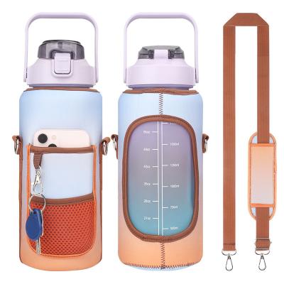 China 2023 Custom Viable Hot Sale 64oz BPA Free Logo Gym Gallon Bottle With Straw Time Marker Water Bottle With Sleeve for sale