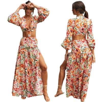 China QUICK DRY the 2022 new Bohemian printing long sleeve top with a full skirt suit for sale