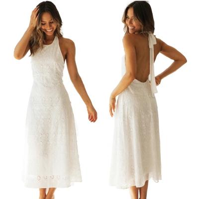 China Wholesale Sexy Embroidered Hollow Dress Women's Breathable Sleeveless Backless Summer Dress Solid Color Clothing for sale