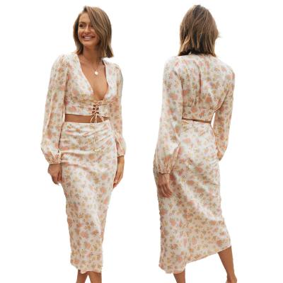 China Wholesale QUICK DRY Summer V-Neck Beach Floral Loose Party Women's Sexy Slit Print Bohemian Dress for sale