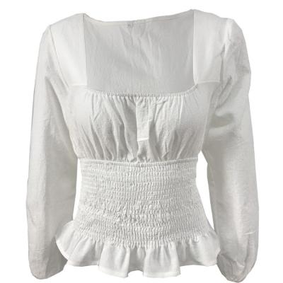 China Hot-selling Anti-wrinkle Solid Color Square Neck Long Sleeve Cropped Slim Shirt for sale