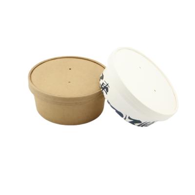 China Disposable Kraft Disposable PE Coated Or PLA Coated Paper Salad Bowl With Lid for sale