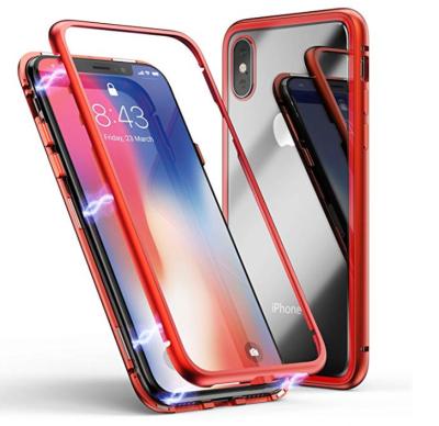 China Luxury Creative For iPhone X Case, Magnetic Element Phone Case Strong Metal Flip Frame + Clear Tempered Glass Back for sale