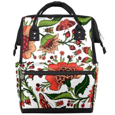 China Floral Diaper Bag Large Capacity Water Resistant Diaper Bag Waterproof Cute Travel Backpack with Stroller Hook for Mom Dad Baby for sale