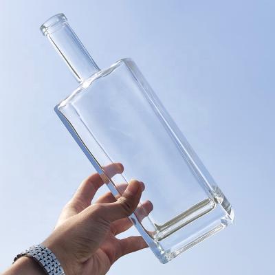 China Wholesale Custom 500ml Transparent Empty Liquor RSG Square Shape Thick Bottom Liquor Glass Bottles for sale