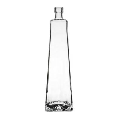 China Liquor RSG 750ml Triangle Shape Glass Bottle 750ml Vodka Glass Bottle/Whiskey/Wine Bottle With Cork Top for sale