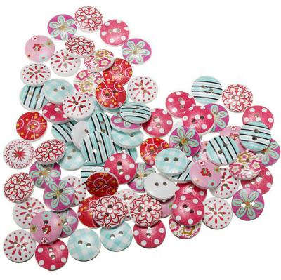 China Viable white striped 15mm printed diy series of wooden buttons for clothes for sale