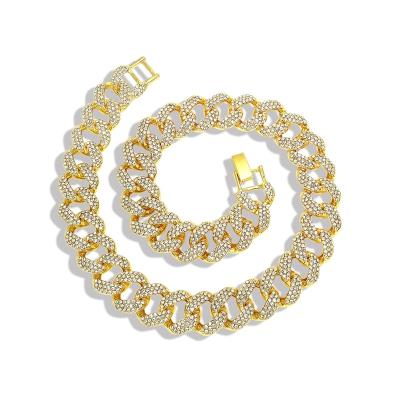 China Wholesale 18mm Diamond Choker Men Necklace Plated Hip Hop Duyizhao Hip Hop Gold Iced Out Miami Jewelry Cuban Chain Necklace for sale