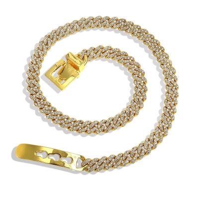 China Hiphop Duyizhao Hip Hop Fashion Jewelry 9mm Gold Plated Custom Crystal Cuban Link Chain Necklaces With Belt Buckle For Women And Men for sale