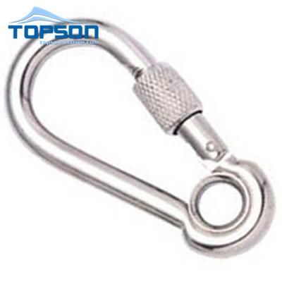 China Heavy Industry Stainless Steel Spring Snap Hook With Climbing Nut And Eyelet Hanging Raising Carabiner Hook for sale