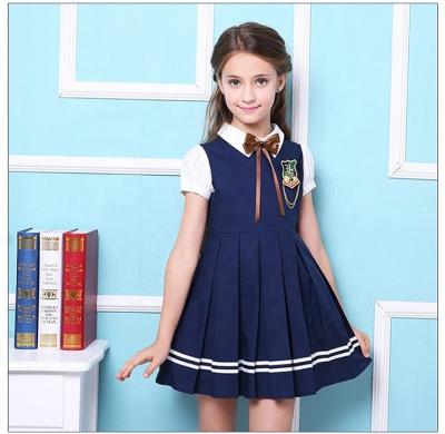 China New Designs Healthy Kindergarten School Uniforms Blue And Primary White Girls Pinafore Dress School Uniform Designs For Children for sale