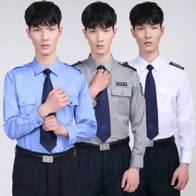 China Customized Men's Blue White Brown Design Safety Guard Dress Uniform Cheap Security Guard Shirt Breathable Latest Safety Wear for sale