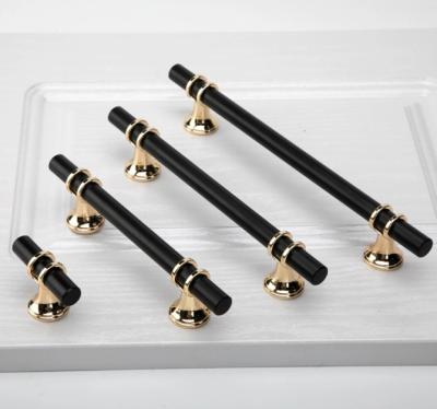 China Modern Luxury Black Gold Kitchen Furniture Door Pull Satin Brass T Bar Cabinet Handle for sale