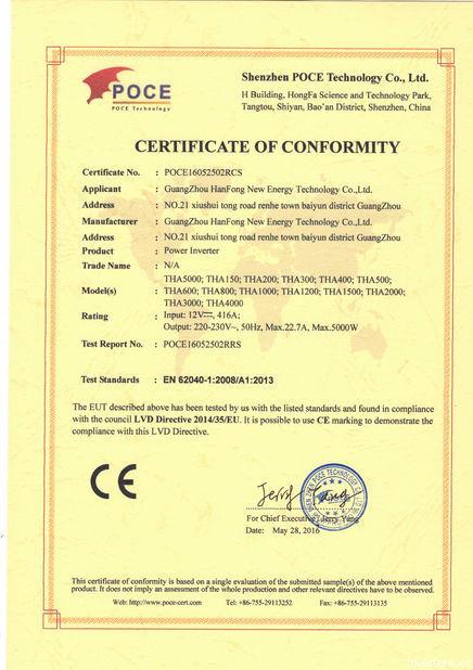 THA series CE certification - Guangzhou HanFong New Energy Technology Co., Ltd.