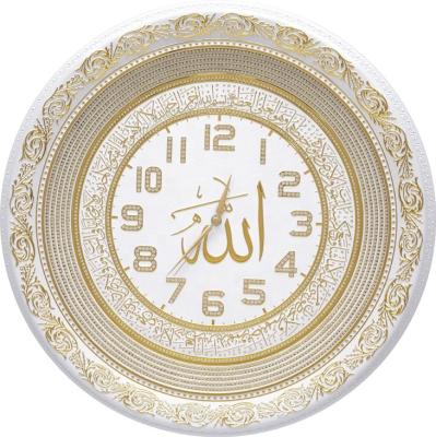 China Round Antique Wall Clock Style Islamic Wall Art Home Decor Allah Clocks With Frame Bedroom Living Room Decor Art Islamic Wall Clock for sale