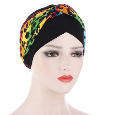 China Plain Inner Women Muslim Picture Fashion Hat Turban Hat Hijab Hats Printed Leopard Flower Muslim Colorful Hat for sale