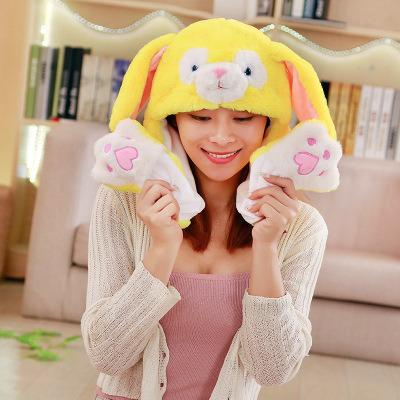 China JOINT Free Sample Funny Plush Rabbit Hat Ear Moving With The Air Babies Plush Rabbit Pumping Cute Animal Hat for sale