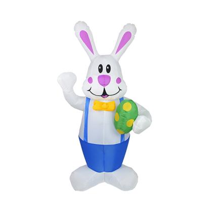 China Festival Stuff 180cm Easter Inflatables Happy Blue Waving Bunny With Build In LED Element To Blow Up Inflatables For Outdoor Yard Decoration for sale