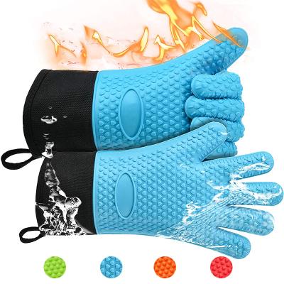 China Double Oven Mitts for Kitchen Cooking BBQ Baking Heat Resistant Silicone Hand Gloves for sale