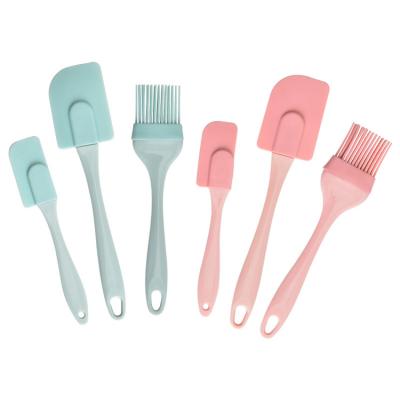 China Pink Silicone Scraper Three-piece Set Heat Resistant Spatulas BBQ Brush Baking Tools for sale