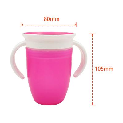 China Double Handle Pink Silicone 360 Degrees Rotated Baby Learning Drinking Cup for Toddler for sale