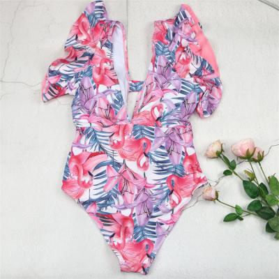 China 2022 Breathable One Piece Swimsuit Woman Bikini Micro Deep V Print Falbala Ruffle Women's Bikinis Swimsuit Plus Size Set Sexy for sale