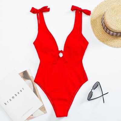 China 2022 Women's Breathable V Bikini One Piece Swimwear Deep Bowknot Women's Bikinis Pattern Solid Swimwear Swimwear Clothes Set for sale