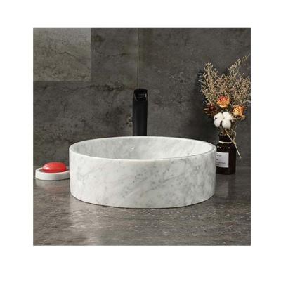 China Modern Single Hole Round Bathroom Natural Stone Marble Shape Sink Carrara White Marble Sink Sinks for sale