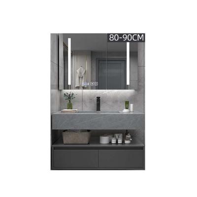 China Combination Stone Bathroom Cabinet Bathroom Vanity Sink Modern Agglomerated Smart Rack for sale