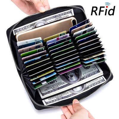 China Unisex RFID Credit Card Wallet Genuine Leather RFID Wallets Organizer for Women Men, Huge Long Storage Capacity Wallets Wristband Hand for sale