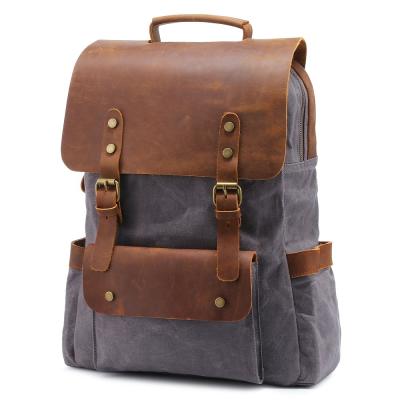 China Men Waterproof Student Vintage College School Laptop Backpack Purse Canvas Durable Genuine Leather Backpacks Genuine Leather Traveling Shoulder Bag Large for sale