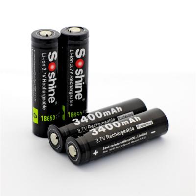 China Li-Ion18650 Soshine 3.7V geschützte Batterie: 3400mAh mit Knopfspitze zu verkaufen