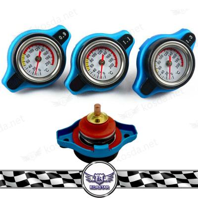 China Aluminum 0.9 SMALL BAR HEADS REINFORCED BLUE RADIATOR CAP WITH GAUGE for sale