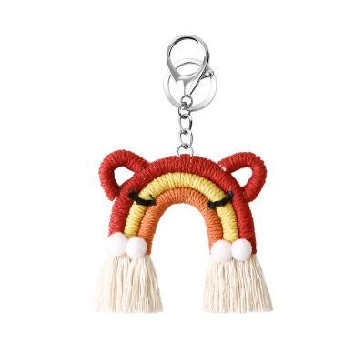 China Eco-friendly Material Handmade Bag Hanging Rope Braided Colorful Macrame Tassel Key Chain Key Ring for sale