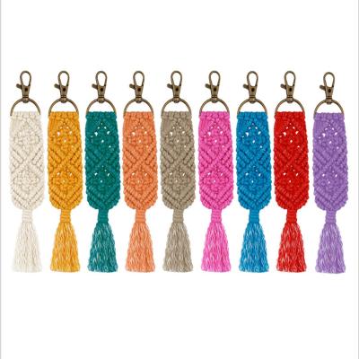 China Cotton Material Eco-friendly Wholesale Handmade Hanging Rope Bag Car Key Chain Key Tag for sale