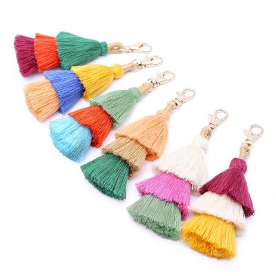 China Wholesale Handmade Pendant Woven Key Tag Eco-friendly Material Bag Tassel Boho Macrame Rainbow Macrame Car Key Chain for sale