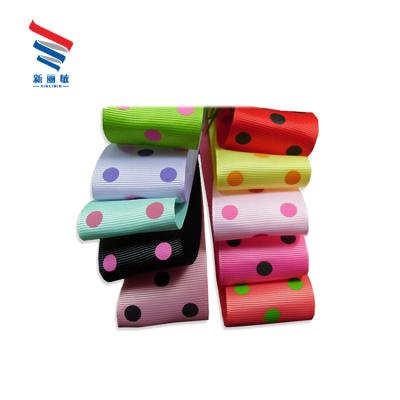 China Single Face Wholesale 100% Polyester Solid Color Custom Printed Polka Dots Grosgrain Ribbon for sale