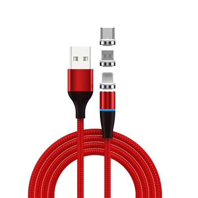 China Mobile phone factory price 5A fast charging magnetic fast cable 3 in 1 USB cable 1m and 2m usb nylon braided cable for sale