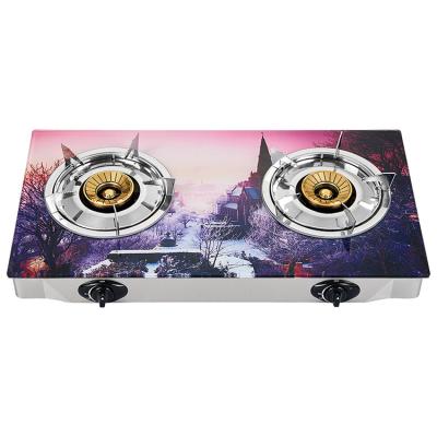 China Household Two Burner Gas Stove Household Kitchen Appliances Tempered Glass Top Stainless Steel Desktop Gas Stove for sale