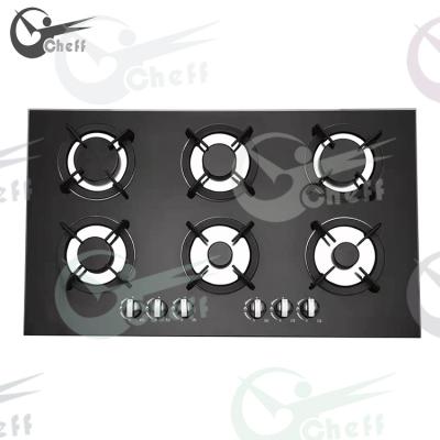 China Household 6 burner high quality tempered glass kitchen built-in lpg hob cooking gas stove for sale