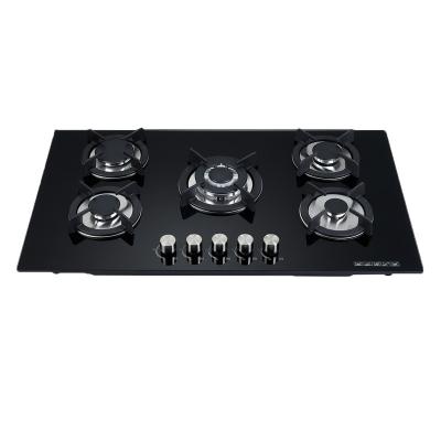 China Household Sale Gas Stove 5 Burner Hot Tempered Glass Embedded Stove Gas Hob for sale