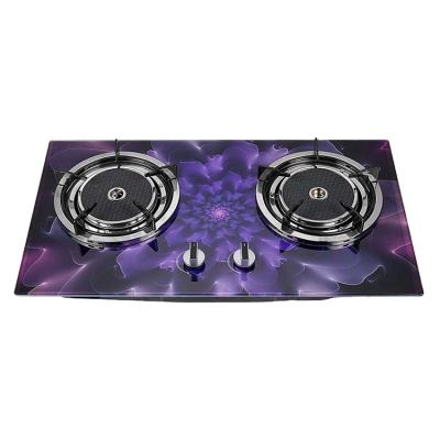 China Household Purple Tempered Glass Built In Hob With 2 Burner Lpg Home Gas Cooker Stove for sale