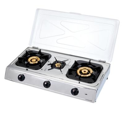 China Household high quality heavy duty and durable stainless steel 3 burner gas stove with powder coating cover for sale