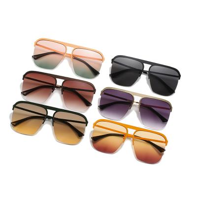 China Newest 2021 Vintage Fashion Big Frame Sunglasses Gradient Color Beam Single Metal Catwalk Oversized Sunglasses Newest for sale