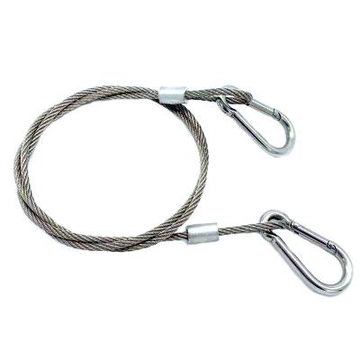 China Good Tension and Durability Stainless Steel Lanyard Cable Safety Tether Wire with Quick Release Ring and Rubber Coating, Safety Wire Rope with Carabiner for sale