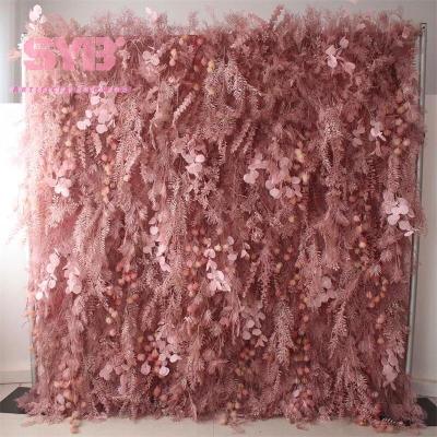 China Wedding Artificial Flowers Flower Panel Roll Up Fabric Back White Rose Large Artificial Fabric Flower Wall Backdrop for sale