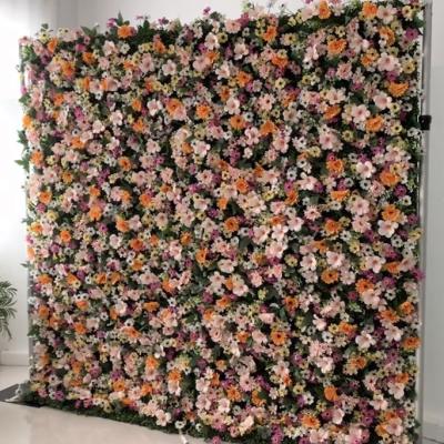 China Wedding Artificial Flowers Flower Panel Roll Up Fabric Back White Rose Large Artificial Fabric Flower Wall Backdrop for sale