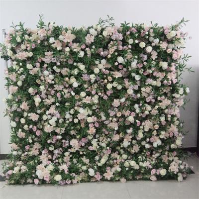 China Wedding Artificial Flowers Flower Panel Roll Up Fabric Back White Rose Large Artificial Fabric Flower Wall Backdrop for sale